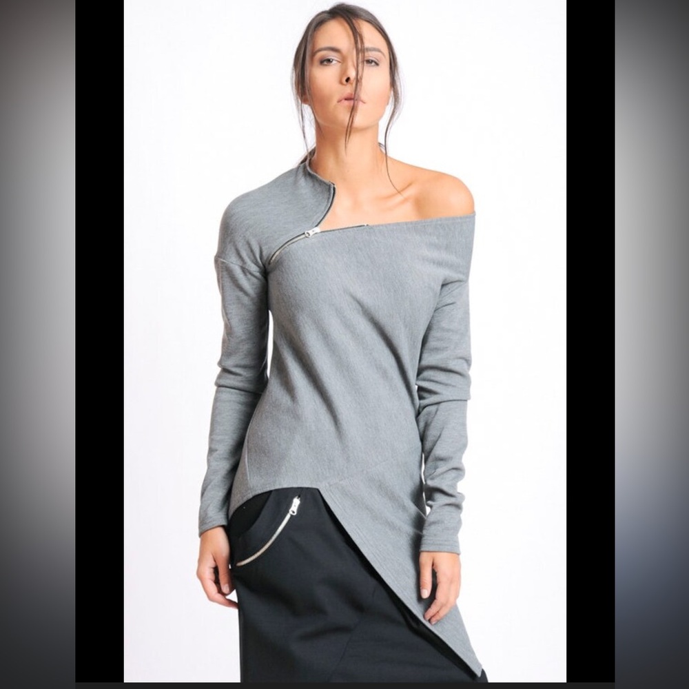 Metamorphoza Asymmetrical Tunic Top Off Shoulder Zipper M - Picture 2 of 11
